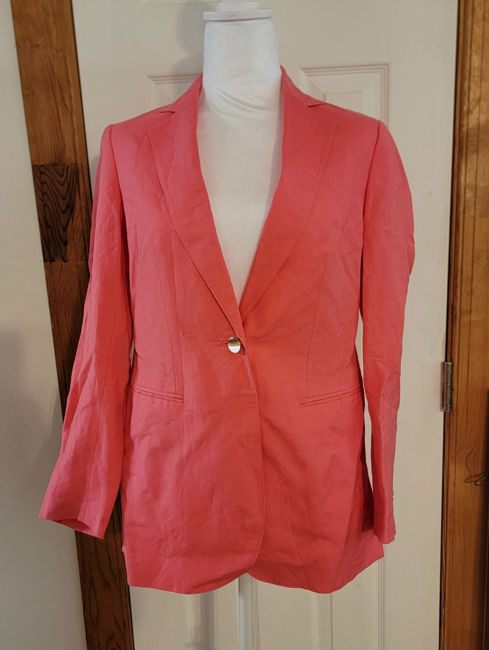 Ann Klein Bubblegum Pink Linen Viscose Blend Slone Button Blazer Jacket Womens 2